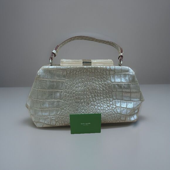 Kate Spade Moon Dance Madeline Satchel Frame Bag, Embossed Gold Suede Crossbody - Picture 13 of 13